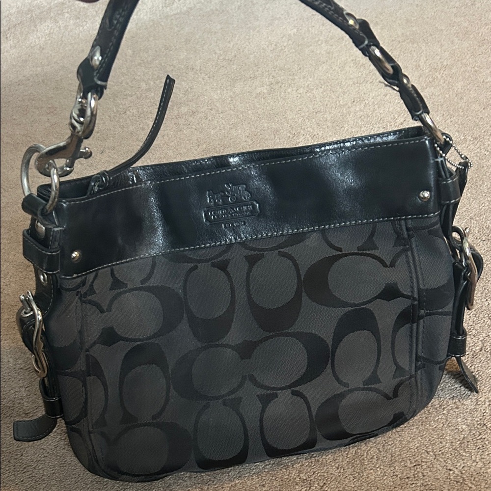 Coach Black and Gray Signature Shoulder Bag